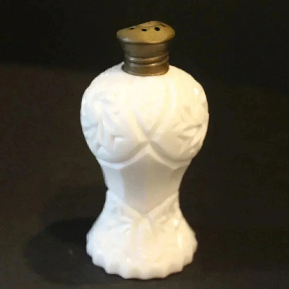 Antique Vintage Victorian Etched Pattern White Milk Glass Salt Shaker - Picture 1 of 2